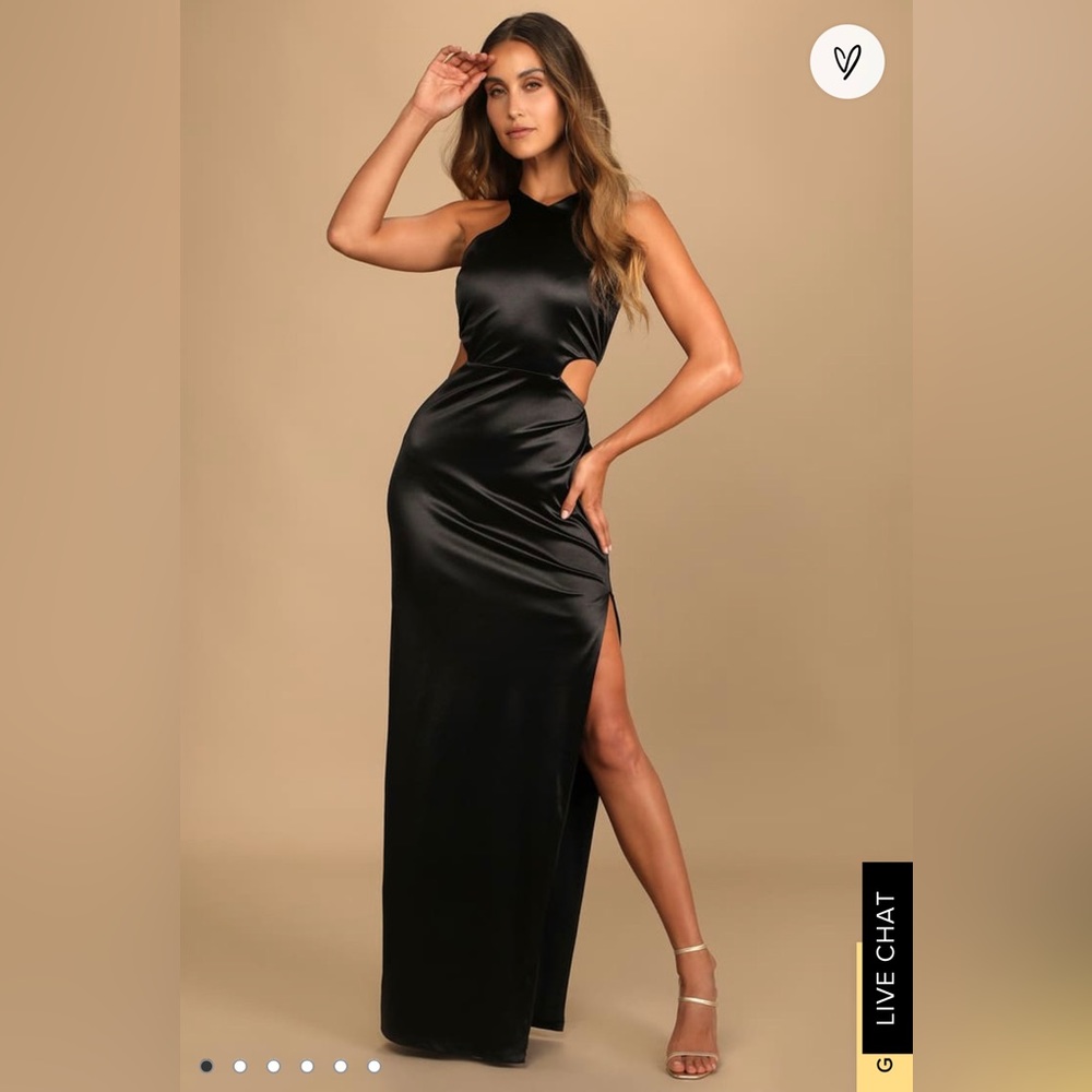 Just as Gorgeous Black Satin Halter Cutout Maxi Dress